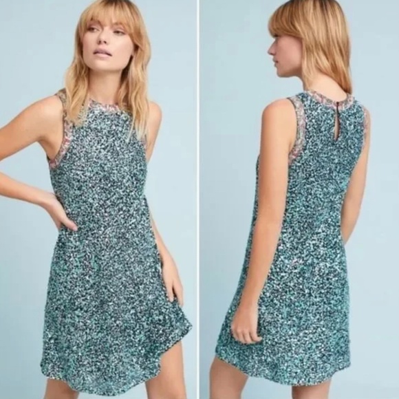 Anthropologie VARUN BAHL Lt Blue Sequin Embroidered Party Short Occasion Dress~2 - Picture 2 of 12